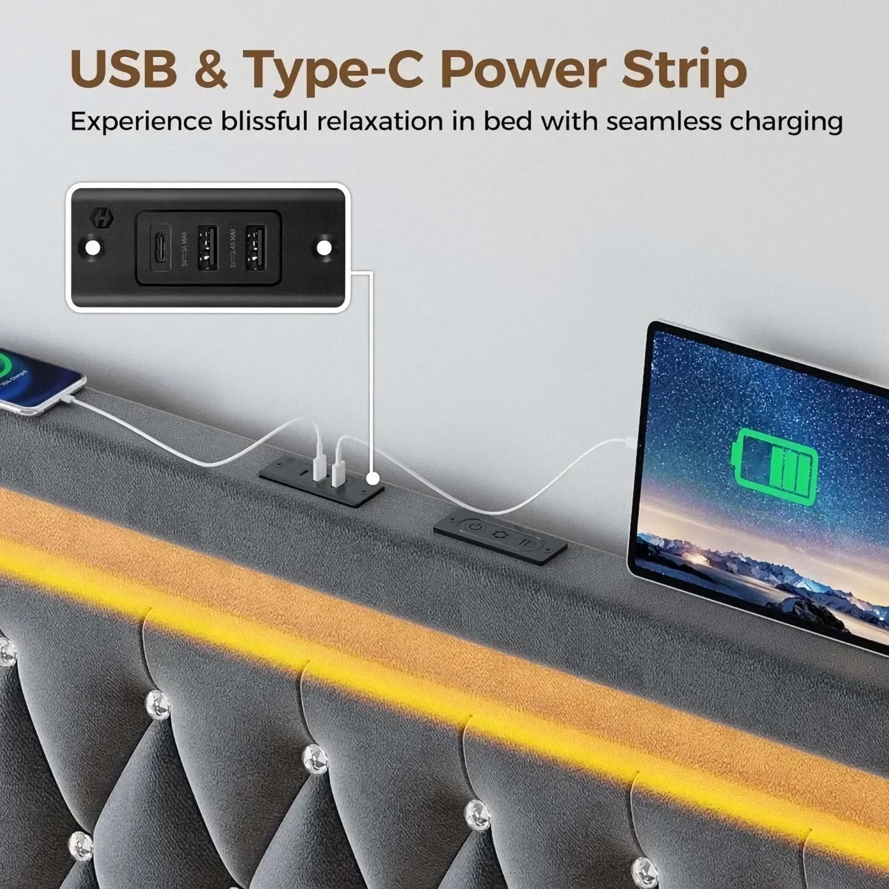 Luxury Grey LED Full Bed Frame - DSARD