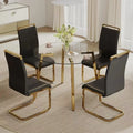 42” Round Glass Dining Table Set for 4 with Black PU Leather Chairs - DSARD - DSARD