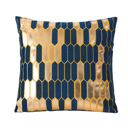 Gold Embroidered Velvet Geometric Cushion Cover 18x18in