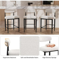 Counter Height Bar Stools Set of 4, 26″ Boucle Barstools with Backrest and Metal Legs - DSARD - DSARD
