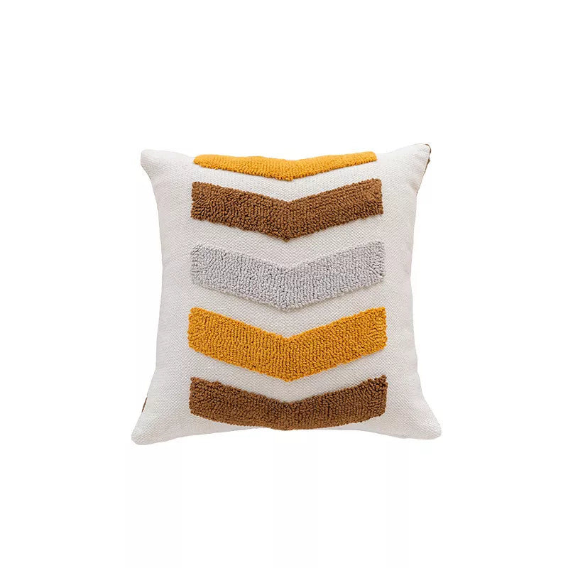 Retro Geometric Embroidered Cotton Canvas Pillow Cover 18x18in