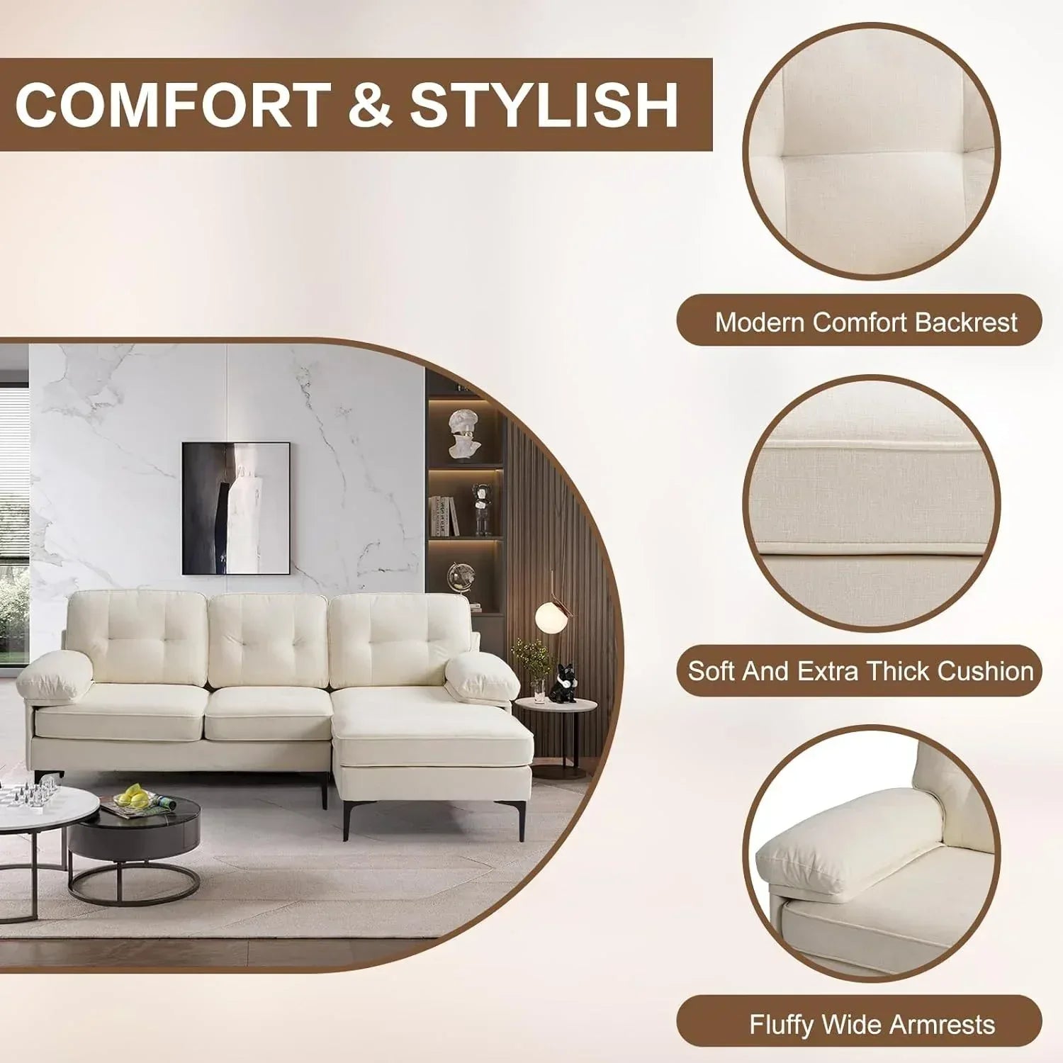 83″ Modern L-Shaped Deep Seat Sofa with Reversible Chaise Lounge - DSARD - DSARD