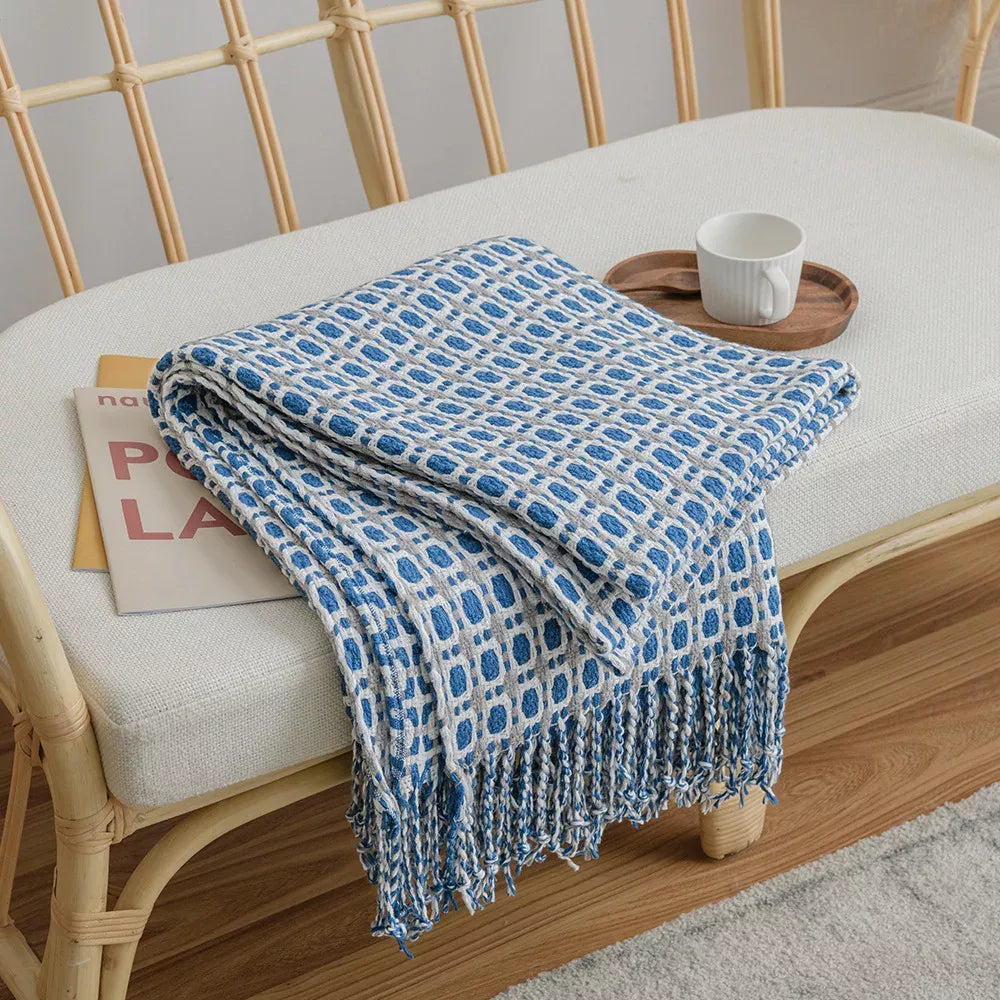 Knitted Twill Throw Blanket with Tassels