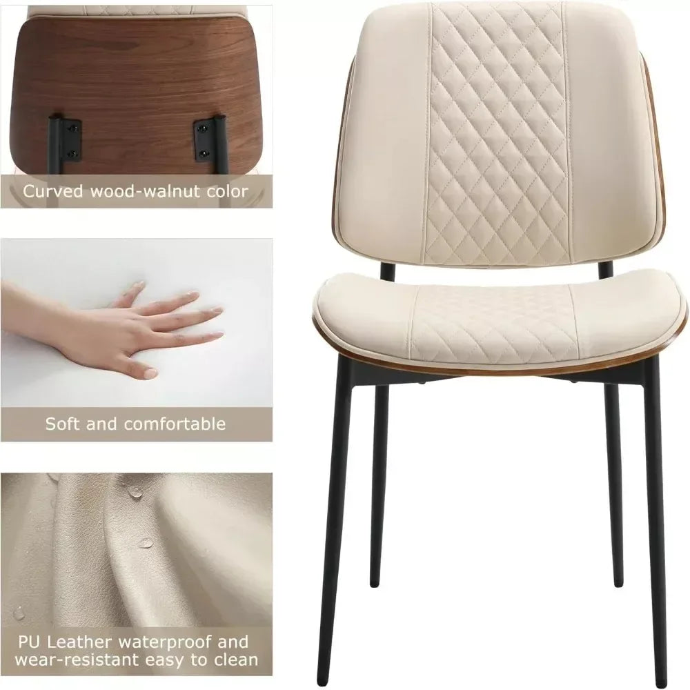 Dining Chairs Set of 6, PU Leather Armless Kitchen Chairs, Modern Walnut Style with Metal Legs - DSARD - DSARD