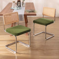 Modern Rattan & Velvet Dining Chairs Set of 2 – Cane Back with Chrome Legs - DSARD