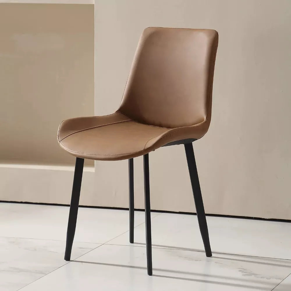 Set of 4 Modern Brown Faux Leather Dining Chairs with Sturdy Metal Legs - DSARD