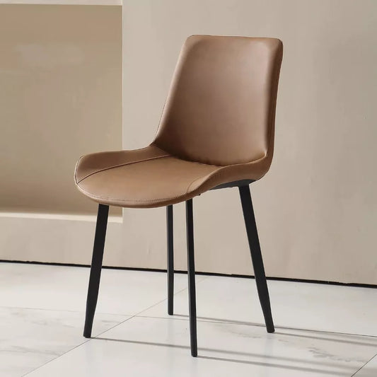 Set of 4 Modern Brown Faux Leather Dining Chairs with Sturdy Metal Legs - DSARD