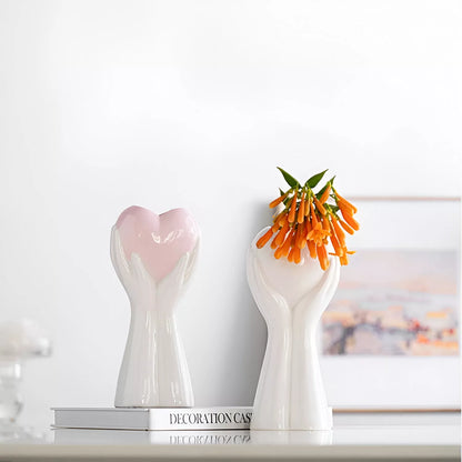 Modern Boho Heart Hands Ceramic Vase