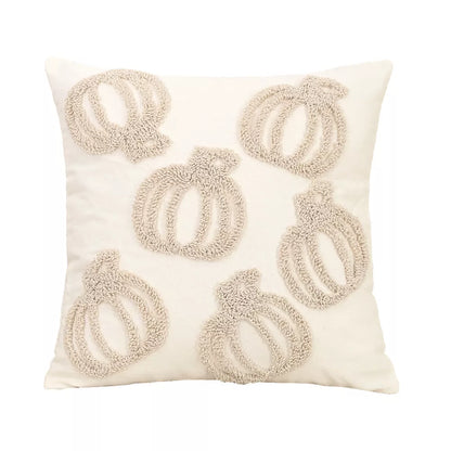 Plush Tufted Pumpkin Embroidered Cotton Pillow Cover 18×18″ – Halloween Decor