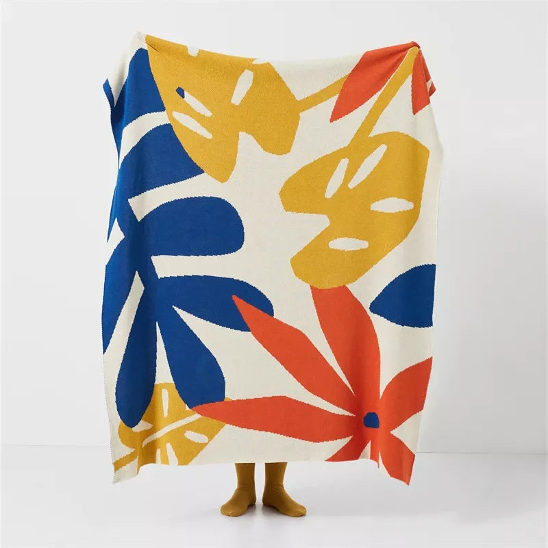 Soft Cotton Leaves Green and Orange Throw Blanke