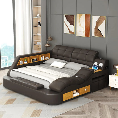 Luxury Smart King Bed with Massage Recliner, Bluetooth Speakers, Storage & USB Ports - DSARD