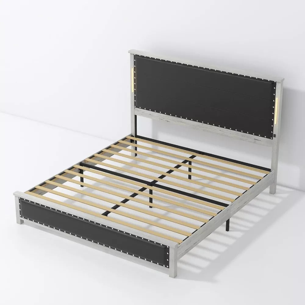 Queen Bed Frame with Upholstered Headboard, Storage Drawers & Adjustable LED Lights - DSARD