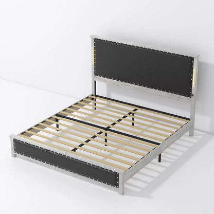 Queen Bed Frame with Upholstered Headboard, Storage Drawers & Adjustable LED Lights - DSARD
