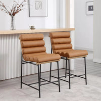 Tufted Counter Height Bar Stools with PU Leather & Footrest – Set of 2 - DSARD