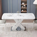 Modern Extendable Dining Table with Faux Marble Top & X-Base, Seats 4-6 - DSARD