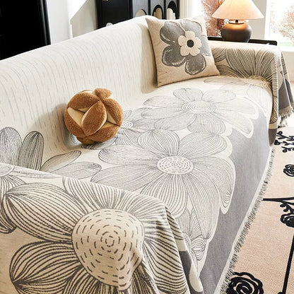 Four Seasons Chenille Sofa Blanket – Nordic Floral Non-Slip Throw