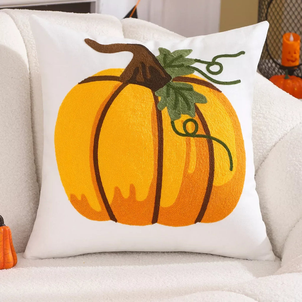 45x45cm Pumpkin Embroidered Cotton Pillow Cover – Cozy Fall Décor - DSARD