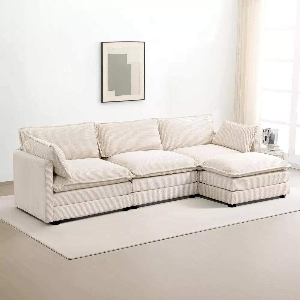 Oversized Modular Sectional Sofa with Movable Ottoman, 4-Seater L-Shaped Corduroy - DSARD
