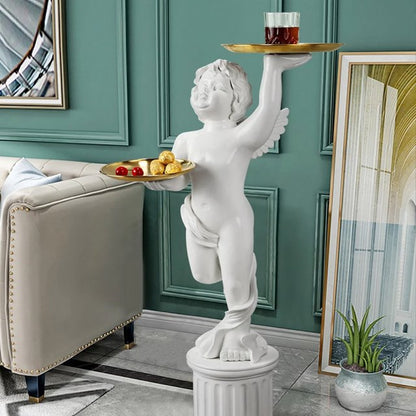 DSARD European Style Cupid Angel Resin Statue with Tray