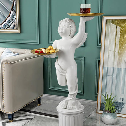 DSARD European Style Cupid Angel Resin Statue with Tray