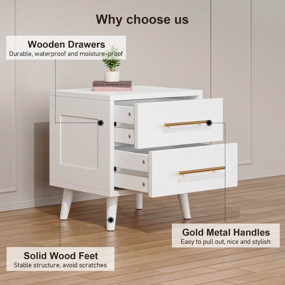 Modern Queen Bedroom Furniture Set with Wingback Bed Frame and 2 Premium Nightstands