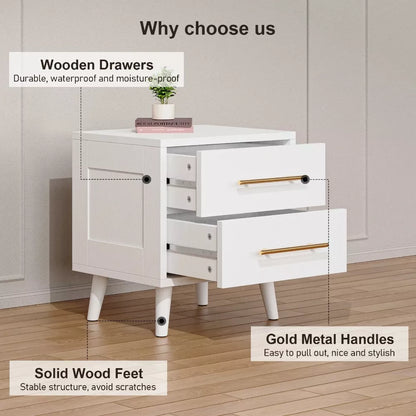 Modern Queen Bedroom Furniture Set with Wingback Bed Frame and 2 Nightstands - DSARD