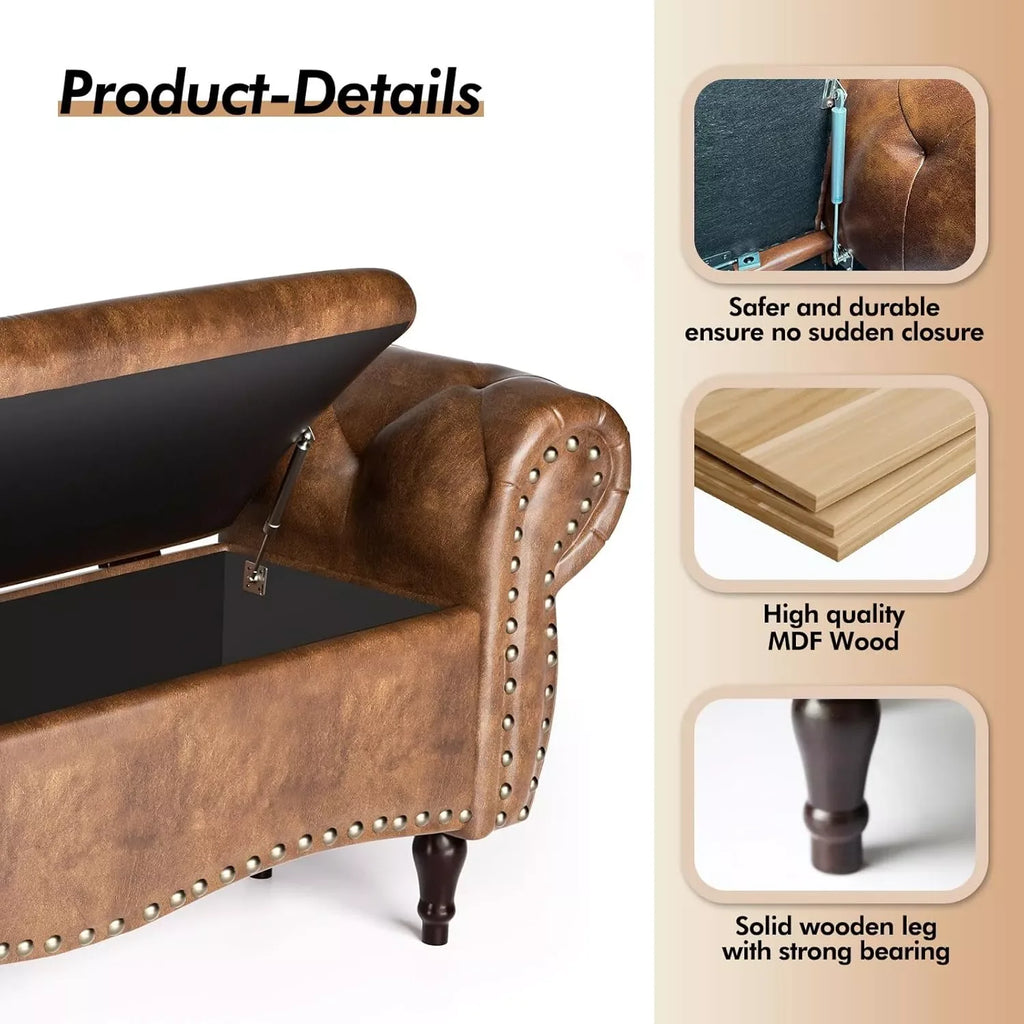 53″ Tufted Storage Ottoman Bench with Arms and Nailhead Trim for Bedroom - DSARD - DSARD