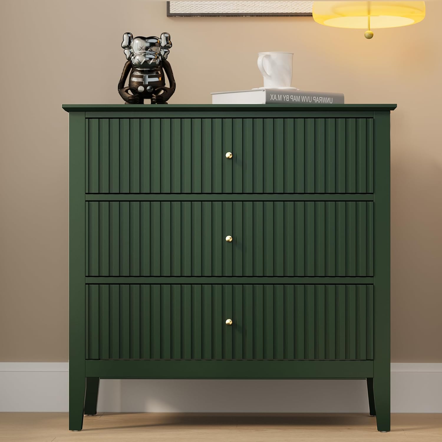 Set of 2 Modern 3-Drawer Premium Nightstands, 30-Inch Tall Fluted Chests with Storage