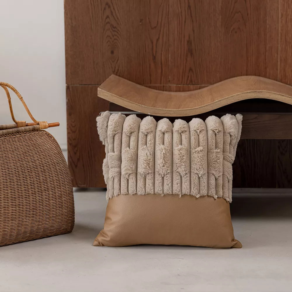 Luxury Brown 18″x18″ Jacquard Leather Throw Pillow Cover