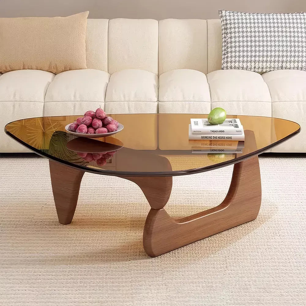Minimalist Modern Glass Coffee Table with Solid Wood Legs - DSARD