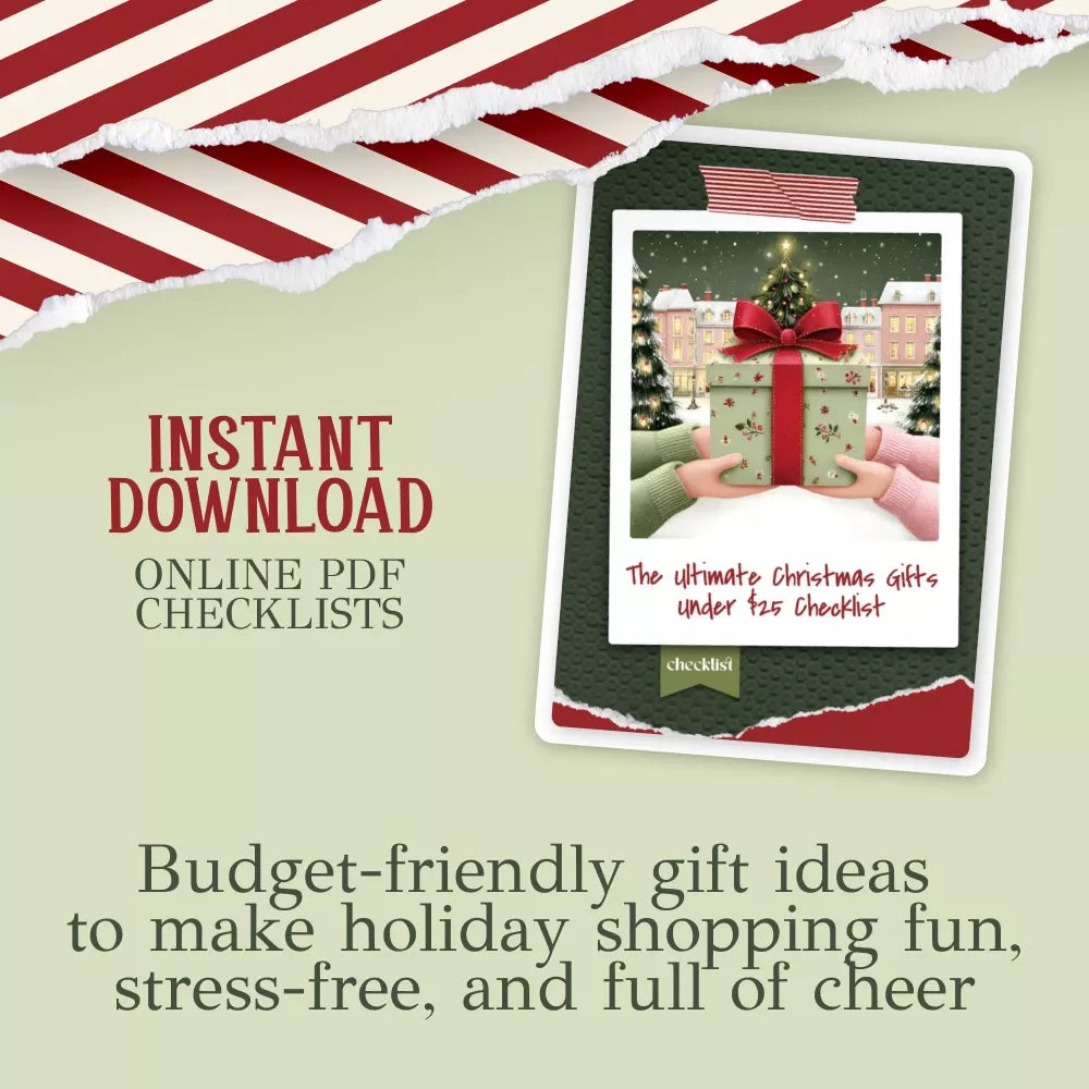 The Ultimate Christmas Gifts Under $25 Checklist | Digital Holiday Gift Guide | Printable Christmas Gift Ideas List for Budget-Friendly Shopping - DSARD