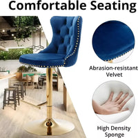 Velvet Adjustable Bar Stools Set of 4 with High Back and Nailhead Trim - DSARD