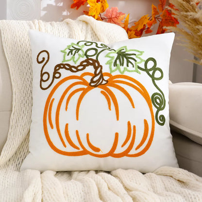 Velvet Pumpkin Throw Pillow Cover with Pumpkin Embroidery