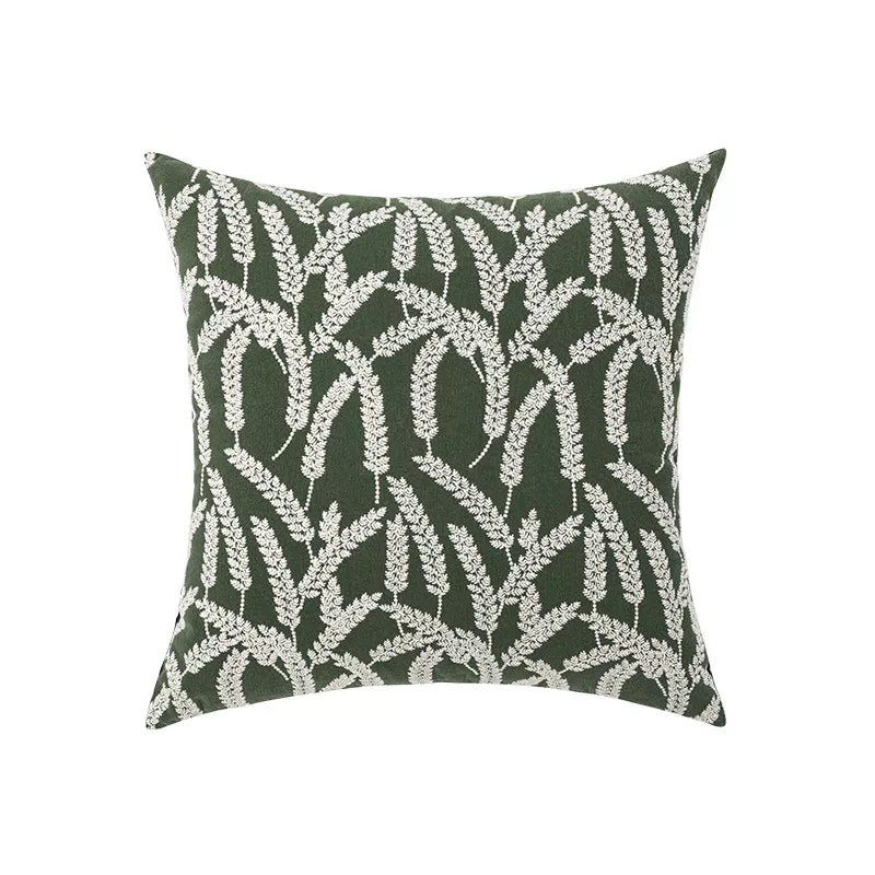 Boho Tufted Throw Pillow Cover with Tropical Monstera Leaf Design