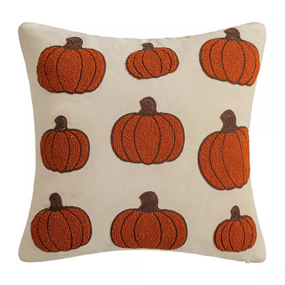 Autumn Velvet Pumpkin Embroidered Corduroy Cushion Cover – Fall Harvest Decor