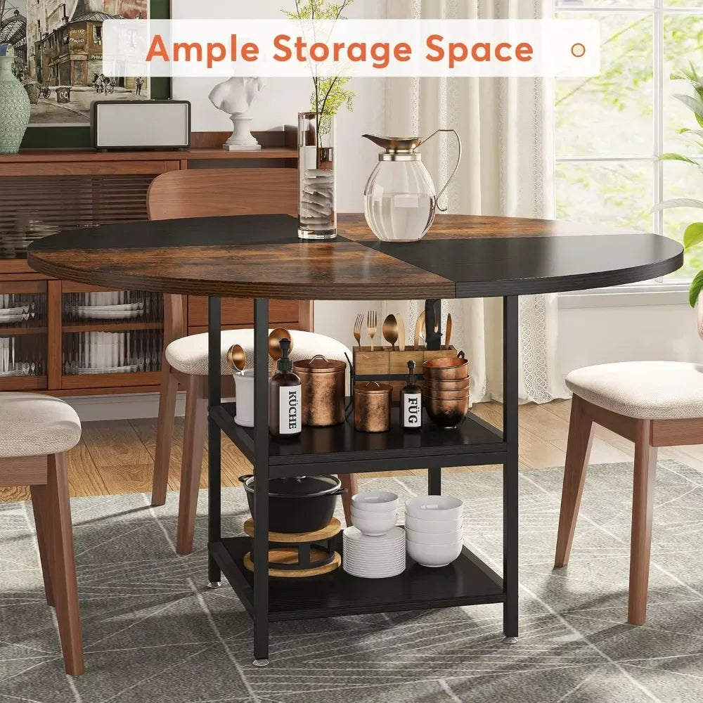 47-Inch Round Dining Table with Storage Shelf and Metal Legs - DSARD - DSARD