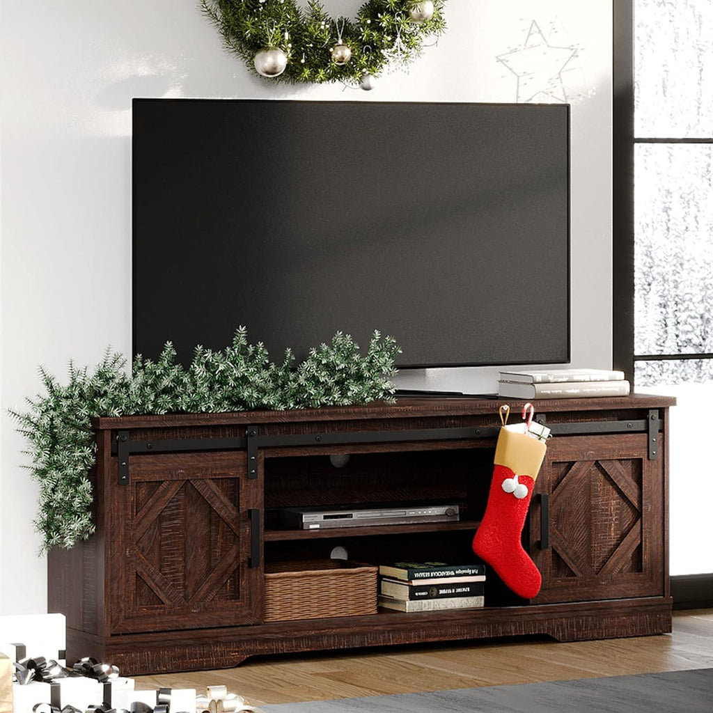 Farmhouse TV Stand with Sliding Barn Door for TVs Up to 65 Inches - DSARD - DSARD