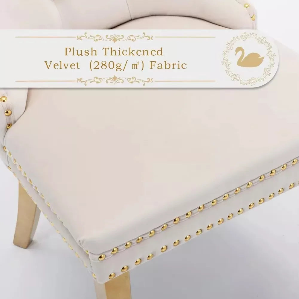 Velvet Dining Chairs Set of 2 – Gold Legs, Tufted Back, Pull Ring Design