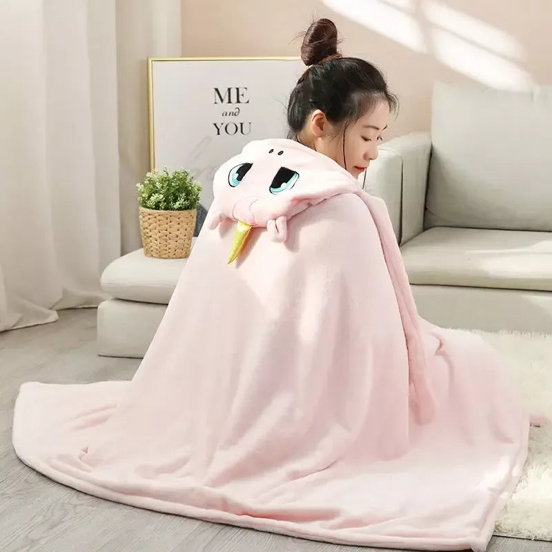 Cozy Cartoon Hooded Blanket – Wearable Coral Velvet Throw for Adults & Kids - DSARD