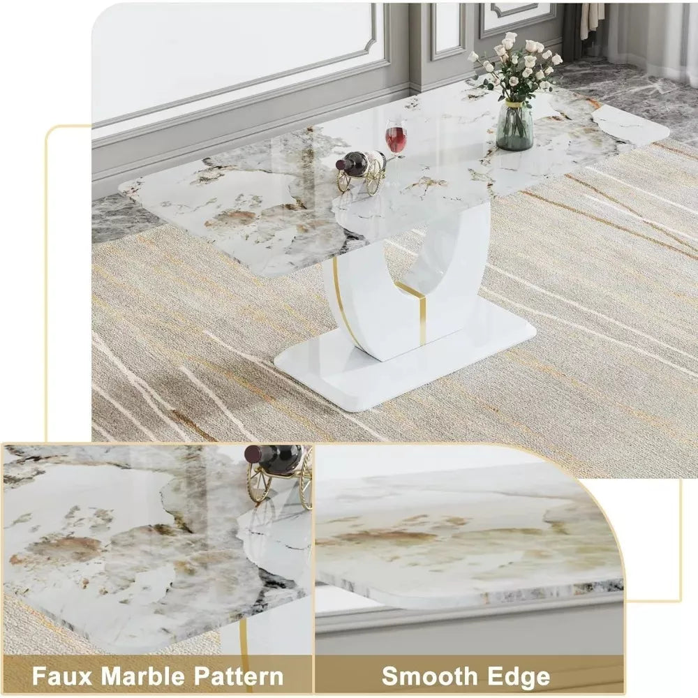 Modern Marble Dining Table with Wooden Pedestal Base - DSARD