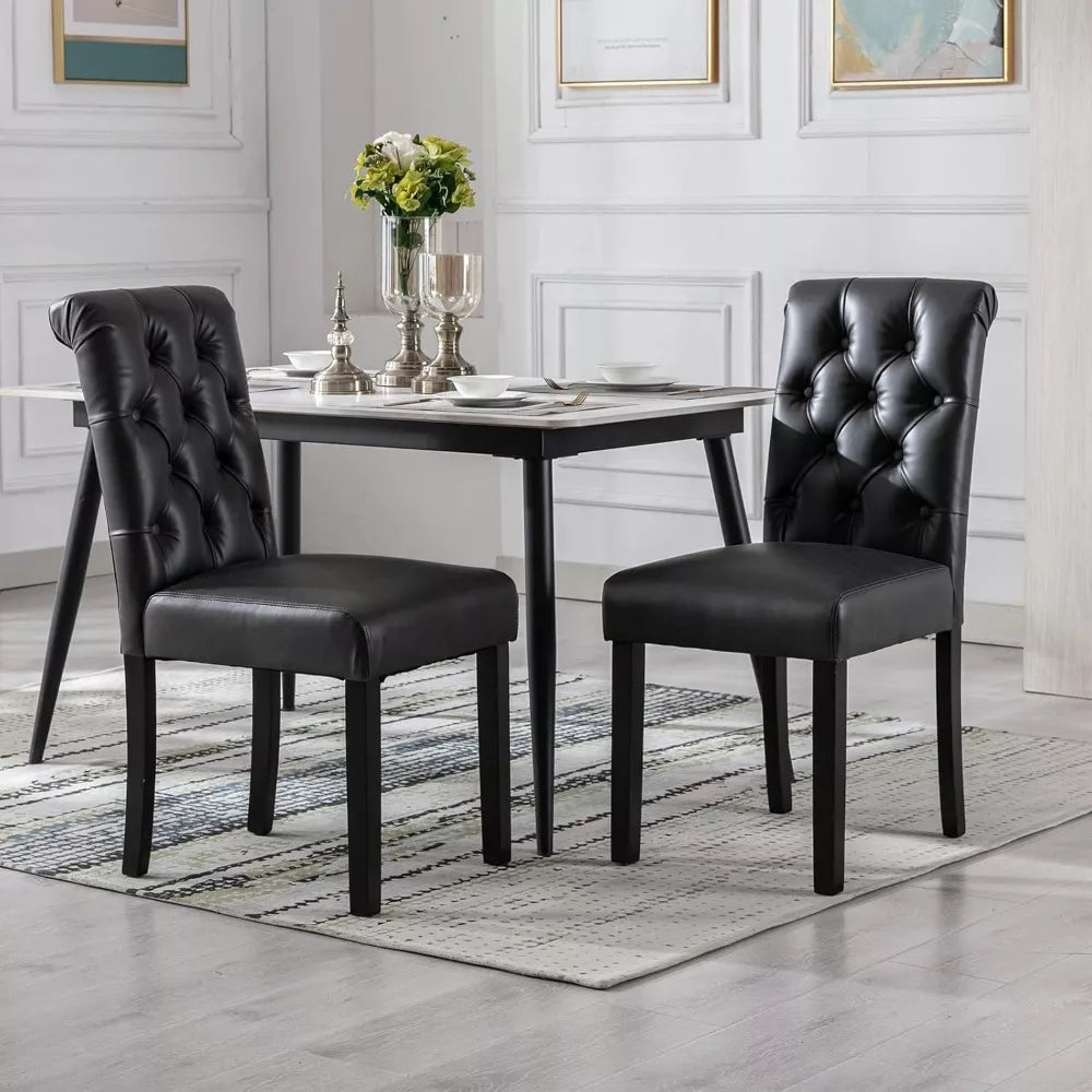 Set of 6 Tufted Leather Dining Chairs with High Back for Dining Room & Living Room - DSARD