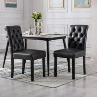 Set of 6 Tufted Leather Dining Chairs with High Back for Dining Room & Living Room - DSARD