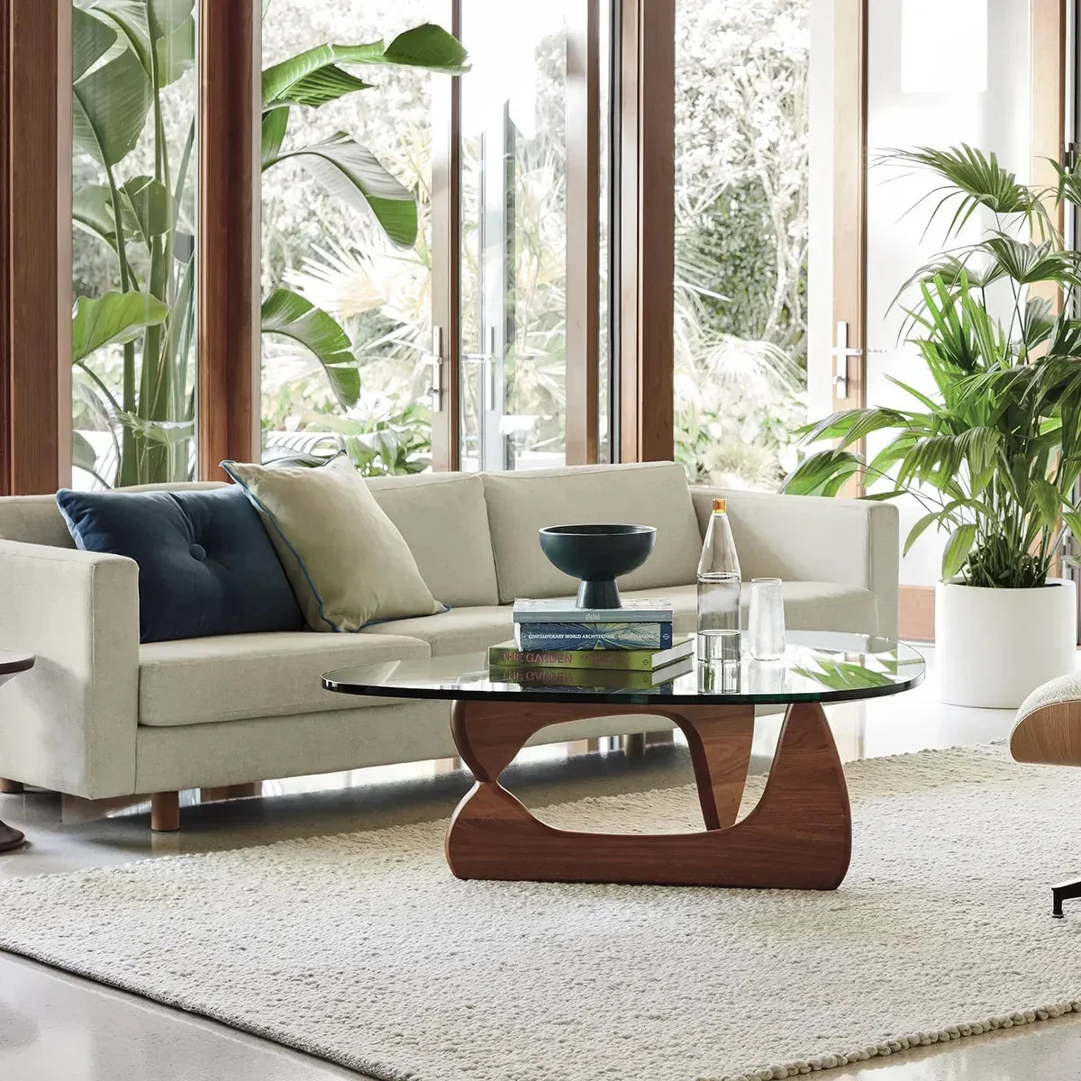 Mid-Century Glass Triangle Coffee Table – Modern Living Room