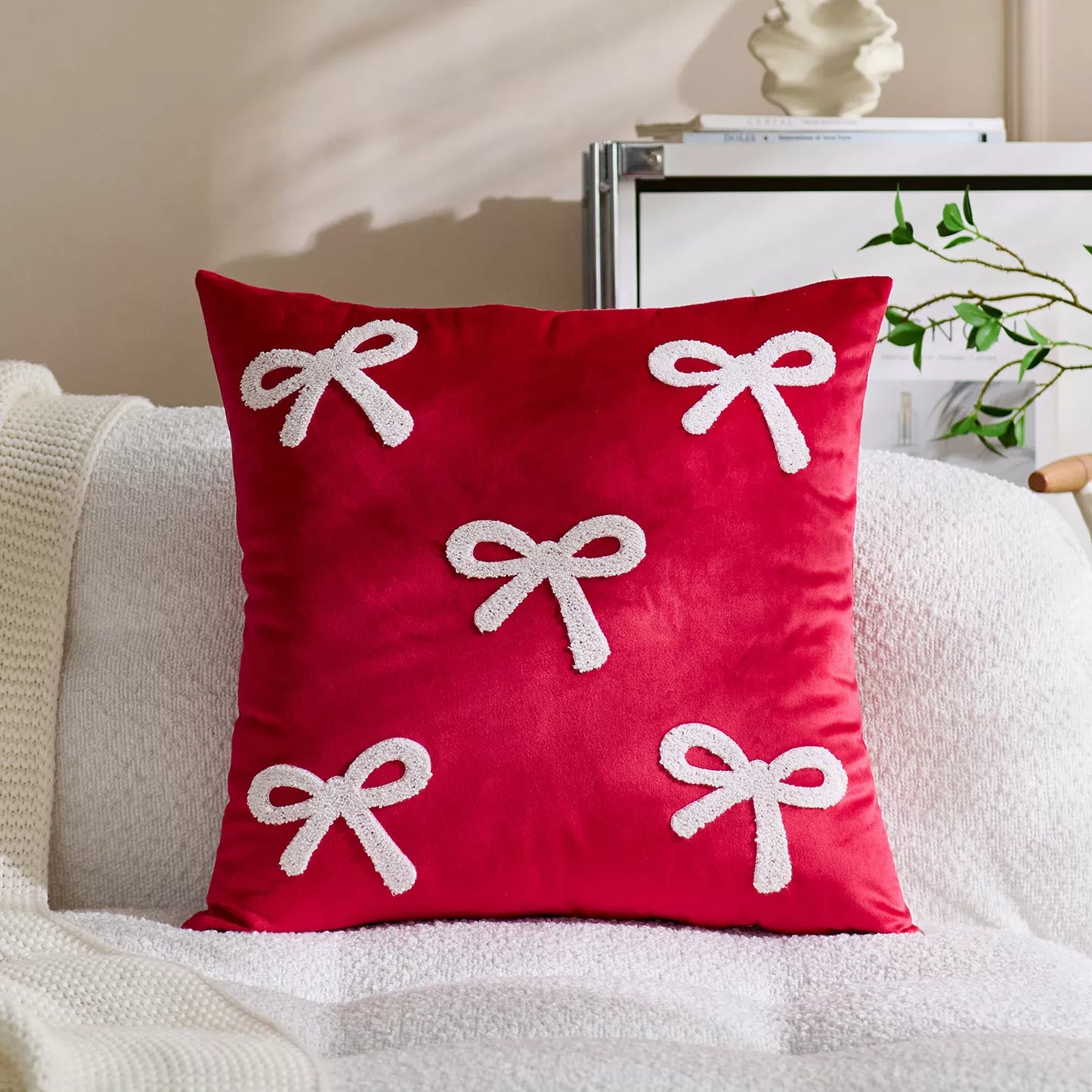 Velvet Sofa Pillowcase with Bowknot