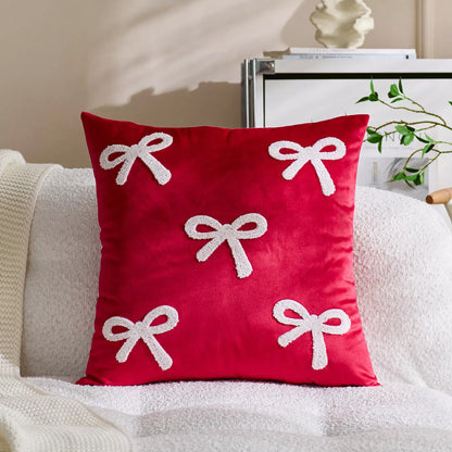 Velvet Sofa Pillowcase with Bowknot