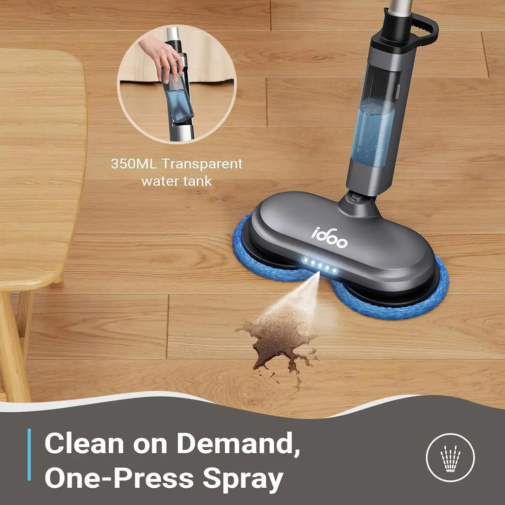 Electric Cordless Spin Dust Mop with Sprayer & LED Headlight - Rechargeable Floor Cleaner