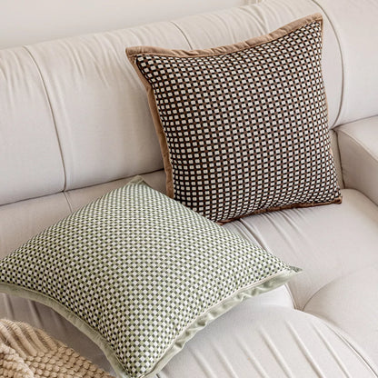 Modern Green & Brown Grid Throw Pillow Cover – 18×18 Inch Decorative Cushion