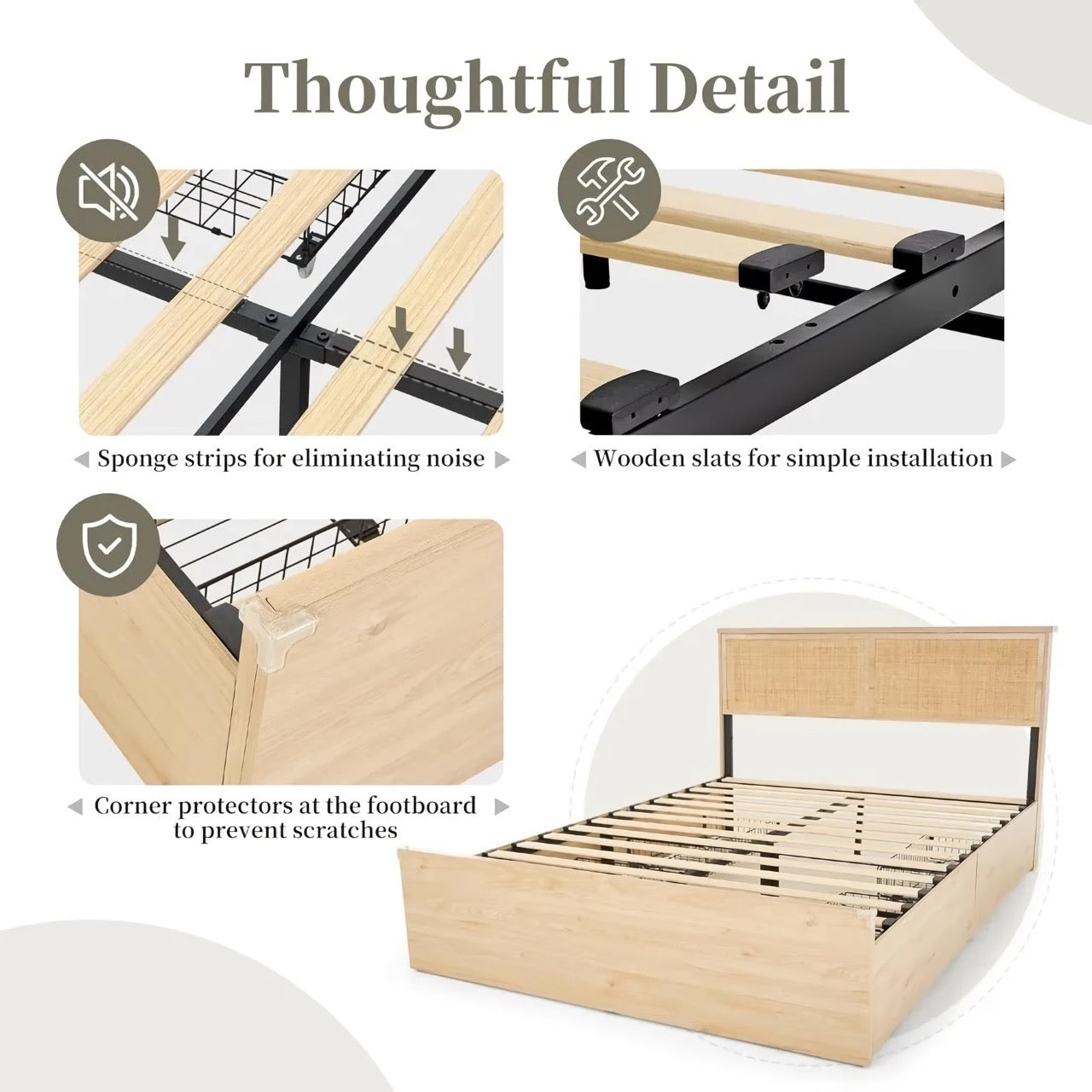 Natural Rattan Queen Bed Frame - DSARD