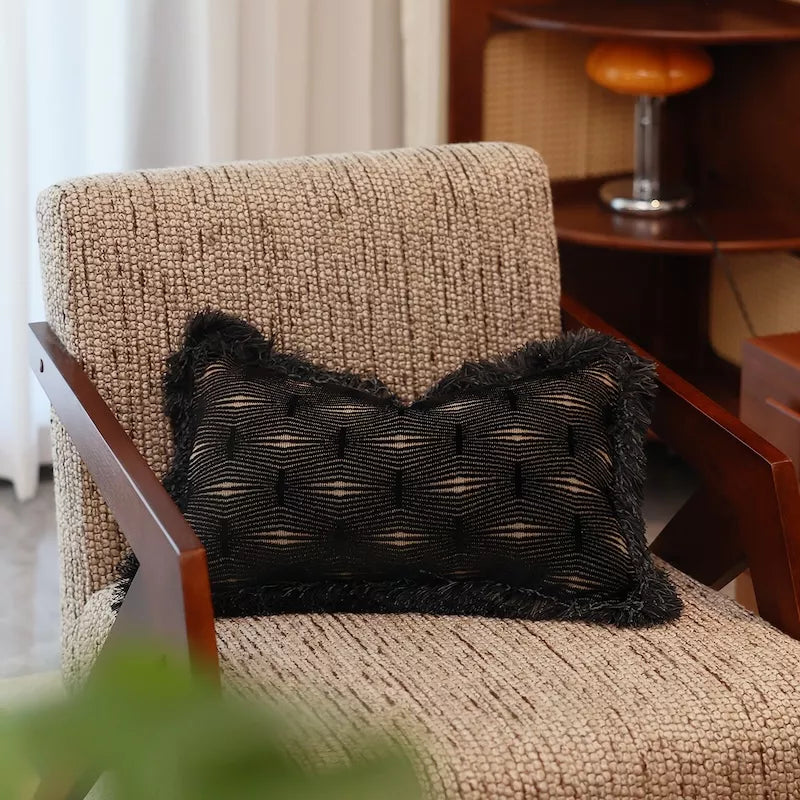 Luxury Black Geometric Tassel Pillow Cover