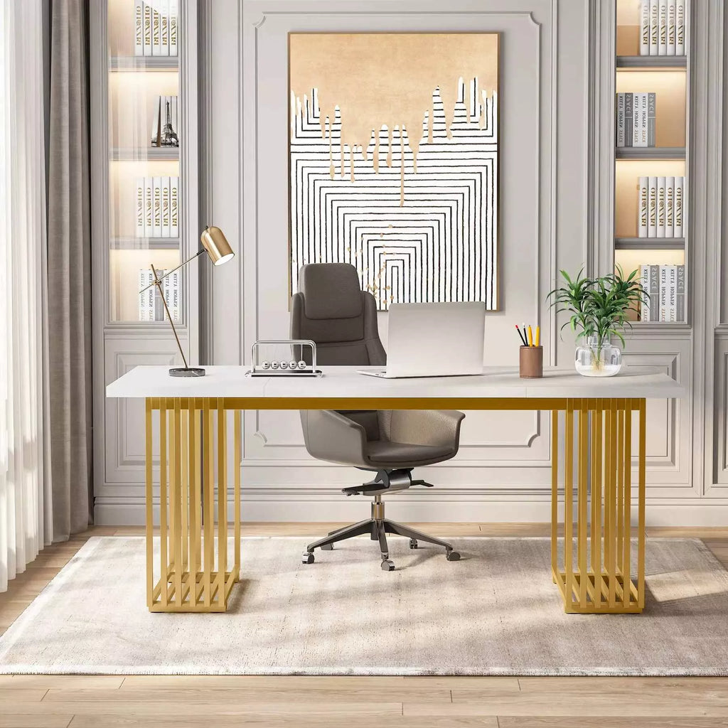 Modern 70″ Office Desk with Gold Metal Legs - DSARD
